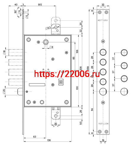 Замок Mottura (Моттура) врезной сувальдный с защёлкой 52.771, ключ 60 мм, без накл. фото 3 Замок Mottura (Моттура) врезной сувальдный с защёлкой 52.771, ключ 60 мм, без накл. фото 3