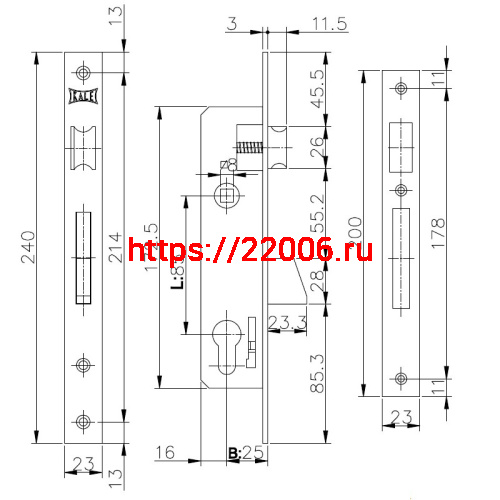 Корпус Kale kilit (Кале килит) узкопрофильного замка с защёлкой 253 (25 mm) w/b (никель) фото 3 Корпус Kale kilit (Кале килит) узкопрофильного замка с защёлкой 253 (25 mm) w/b (никель) фото 3