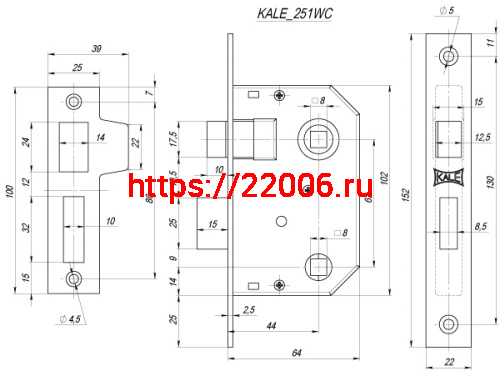 Защелка Kale kilit (Кале килит) врезная 251 WC (44 mm) (никель), прав. фото 3 Защелка Kale kilit (Кале килит) врезная 251 WC (44 mm) (никель), прав. фото 3