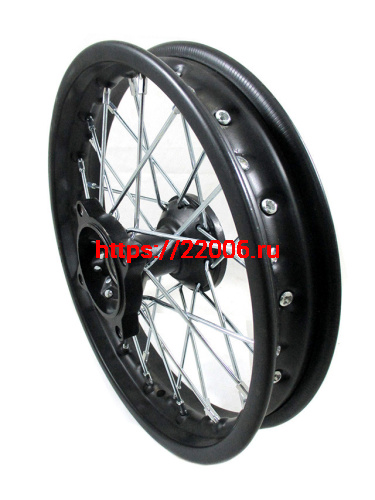 Диск колеса передний стальной на спицах 1.40 - 12" цвет черный, дисковый тормоз ось 15мм Питбайк Диск колеса передний стальной на спицах 1.40 - 12" цвет черный, дисковый тормоз ось 15мм Питбайк