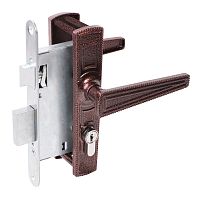 Замок Absolyute (Абсолют) врезной цилиндровый с защёлкой в комплекте с ручкой ЗВ4-3/01 (медь антик), 4 кл.