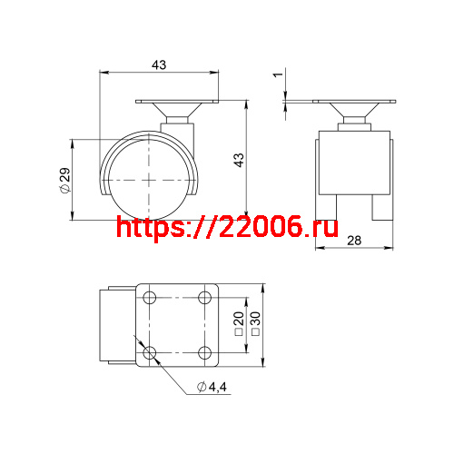 Опора двухколесная Ajax (Аякс) с площадкой WL/B-30-2P/15kg пластик фото 2