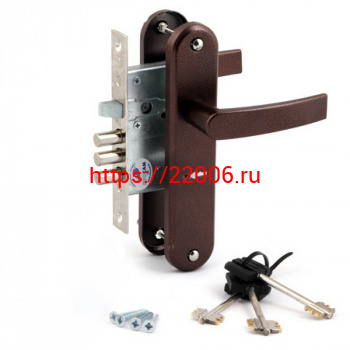 Замок Sam (Сам) врезной сувальдный с защёлкой в комплекте с ручкой ЗВ9-6/13 РФ78-002/90 (медь), 3 кл. /77315/ Замок Sam (Сам) врезной сувальдный с защёлкой в комплекте с ручкой ЗВ9-6/13 РФ78-002/90 (медь), 3 кл. /77315/